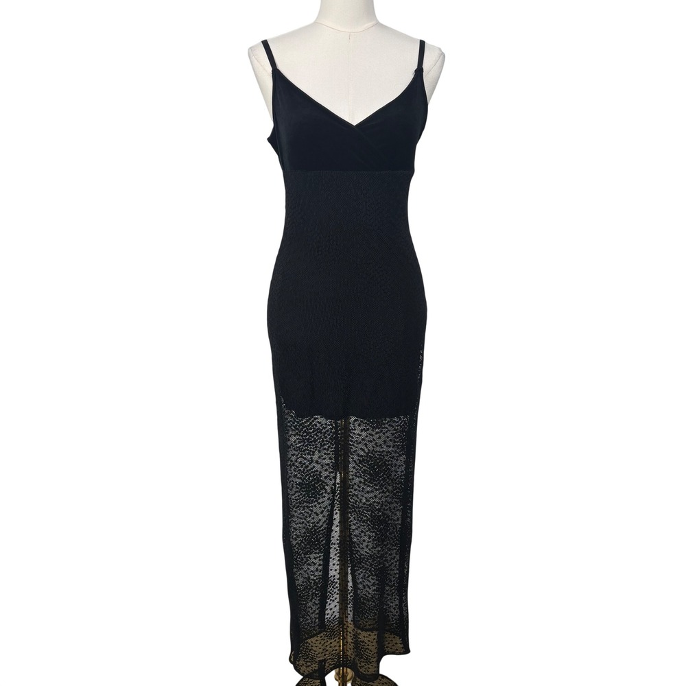 Y2K Divine Black Babydoll Velvet Bodice‎ Lace Overlay Maxi Dress M Whimsigoth